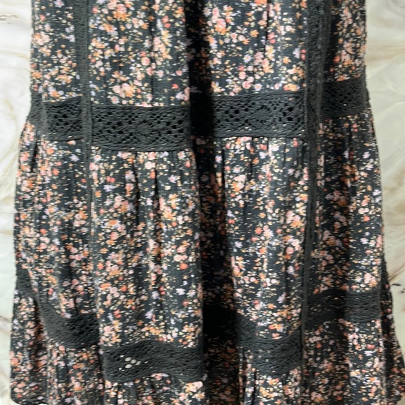 Lucky Brand Floral Dress Tassel Tie Lace Detail Lined Gray / Multi Sz S - Picture 4 of 16